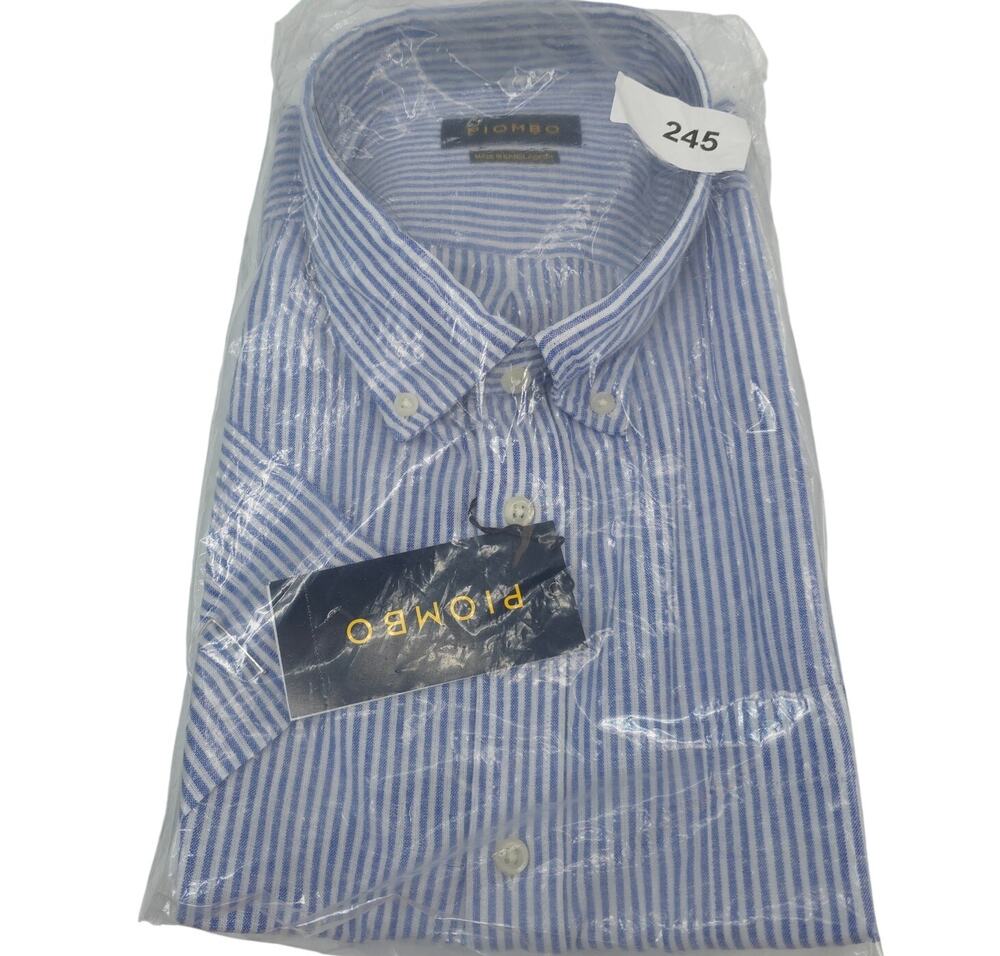 PIOMBO Mens Linen Shirt 3xl Blue Italian Luxury Resort Button Down Dress Work 3X